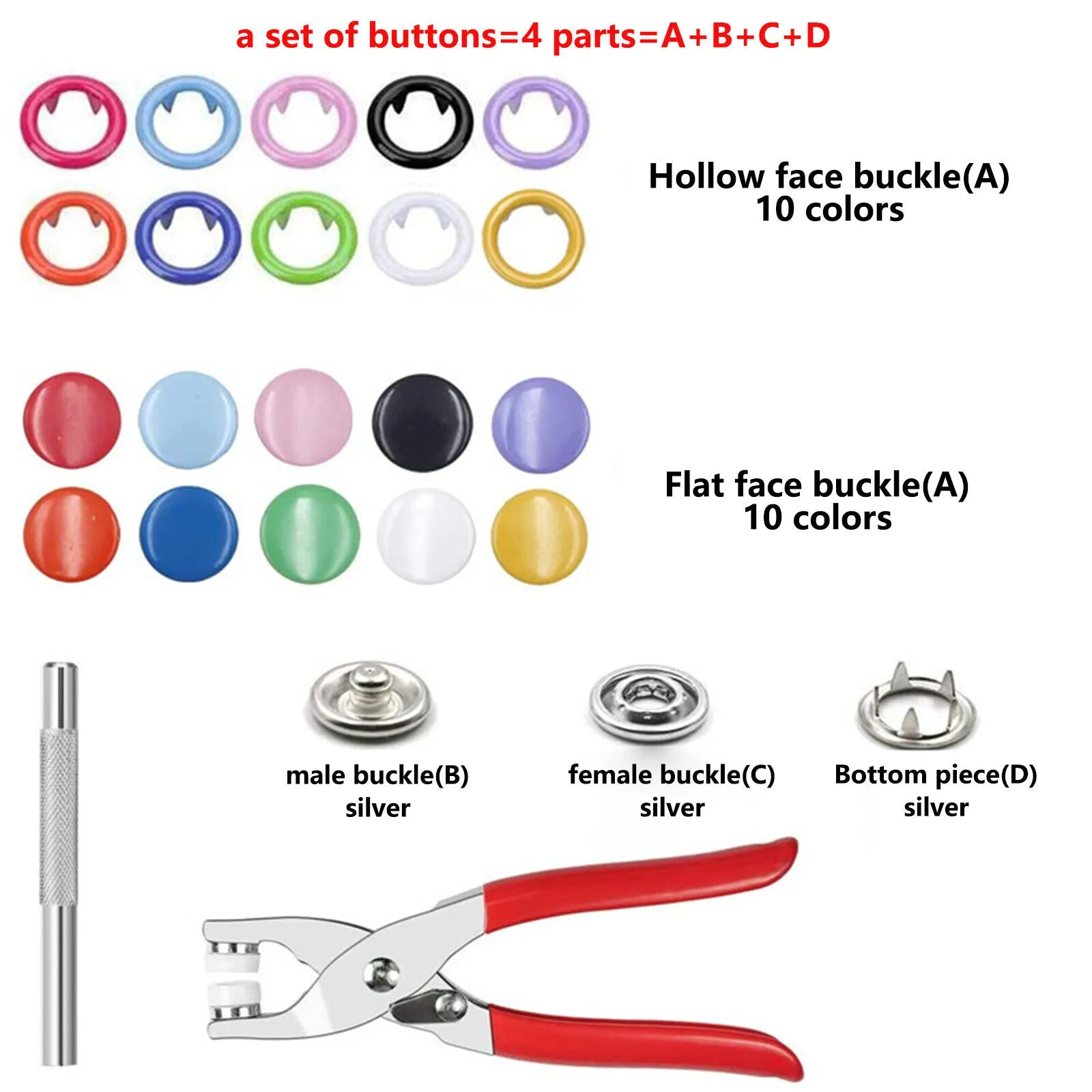 100Pcs Metal Sewing Buttons | Press Stud Snap Fastener Kit | Pliers | Snap On Tool | DIY