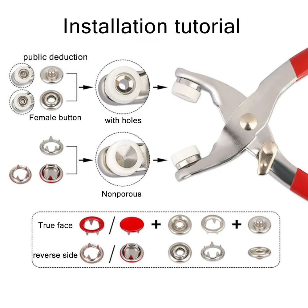 100Pcs Metal Sewing Buttons | Press Stud Snap Fastener Kit | Pliers | Snap On Tool | DIY