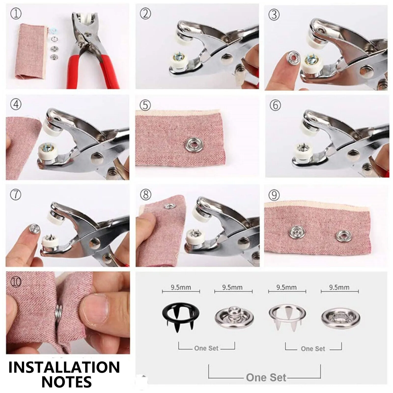 100Pcs Metal Sewing Buttons | Press Stud Snap Fastener Kit | Pliers | Snap On Tool | DIY