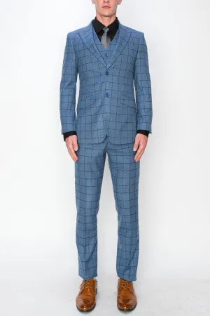 3 Piece Plaid Suit - Blue (150204)