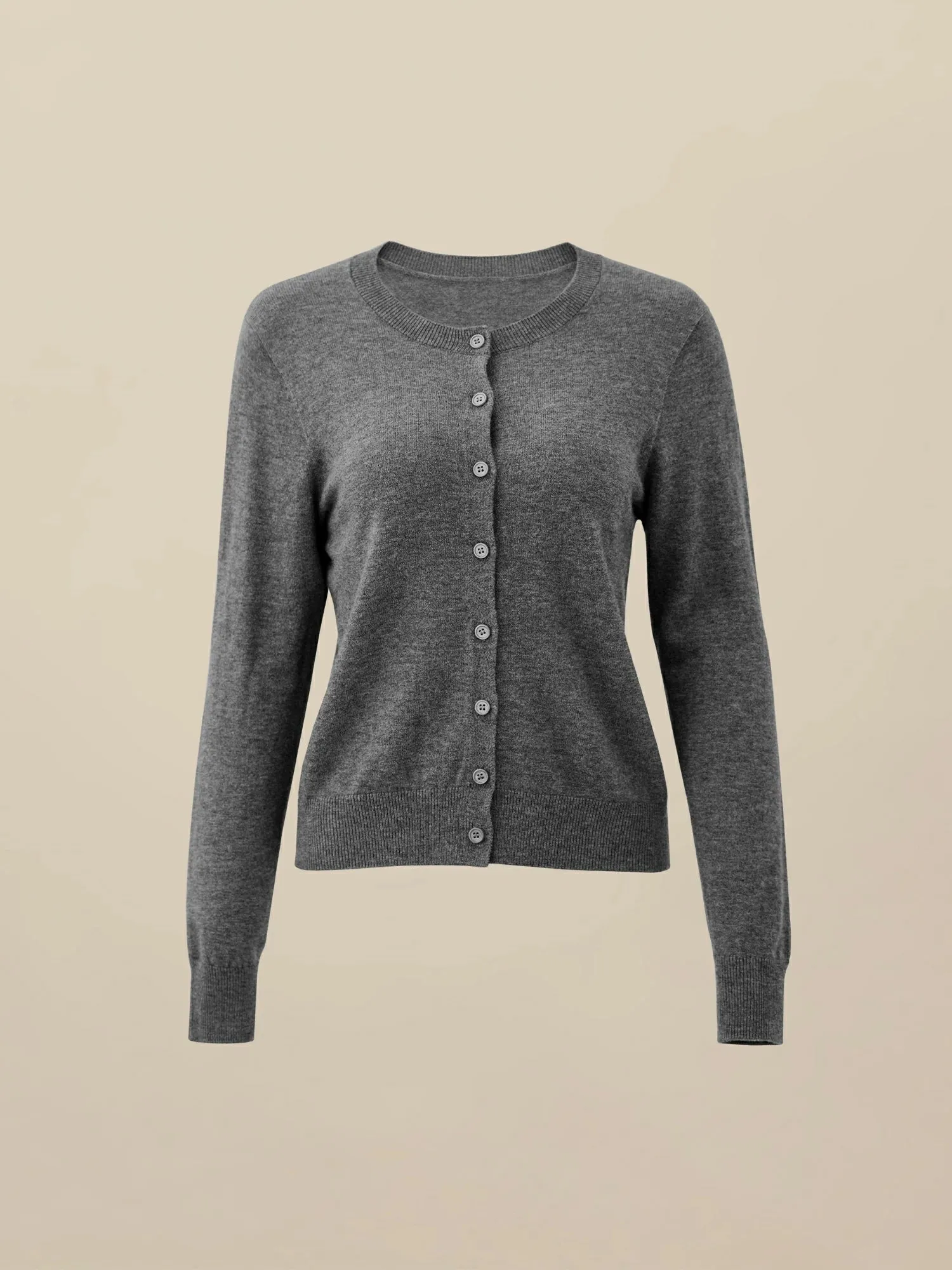 Amoretu Women's 100% Wool Round Neck Lightweight Knit Cardigan