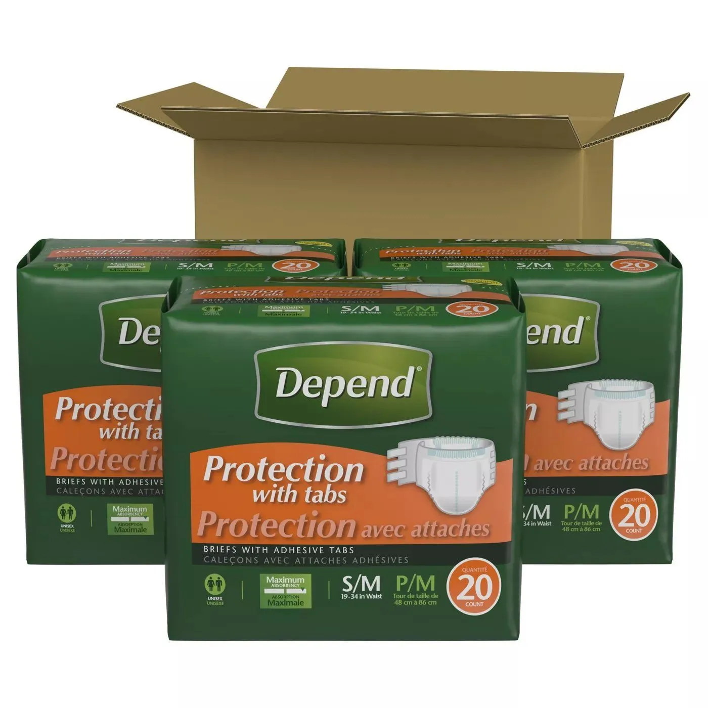 Depend® Incontinence Briefs Protection with Tabs, Maximum Absorbency