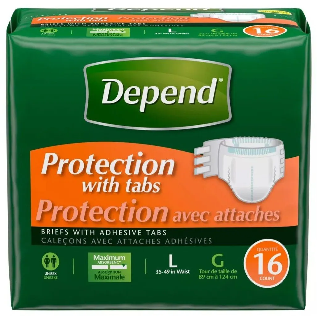 Depend® Incontinence Briefs Protection with Tabs, Maximum Absorbency