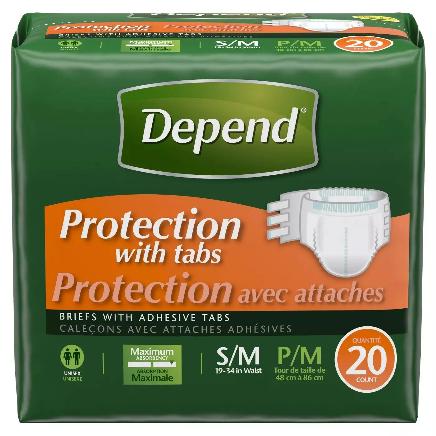 Depend® Incontinence Briefs Protection with Tabs, Maximum Absorbency