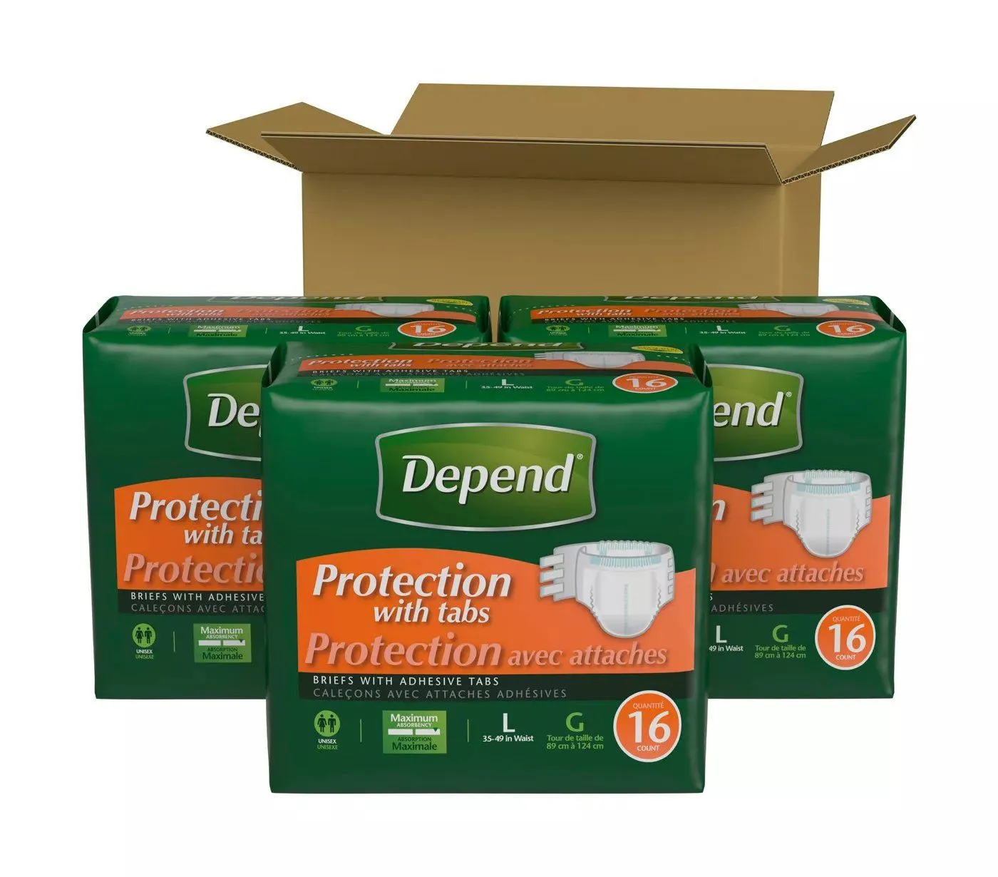 Depend® Incontinence Briefs Protection with Tabs, Maximum Absorbency