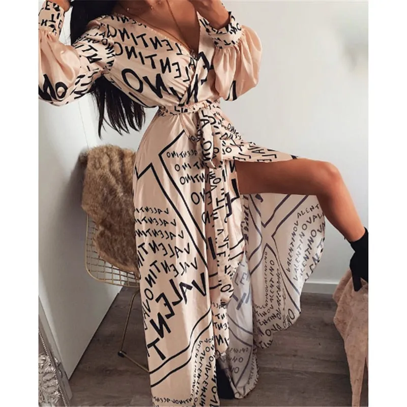 FashionSierra - Boho Printed Floral Long Maxi Dress Women Female Casual Loose Ankle-Length Empire V-Neck Long Splits Dresses