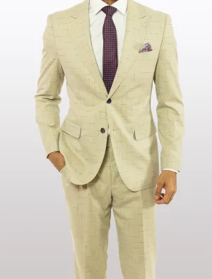 FUBU Tan with Navy Fading Windowpane Peak Lapel Suit
