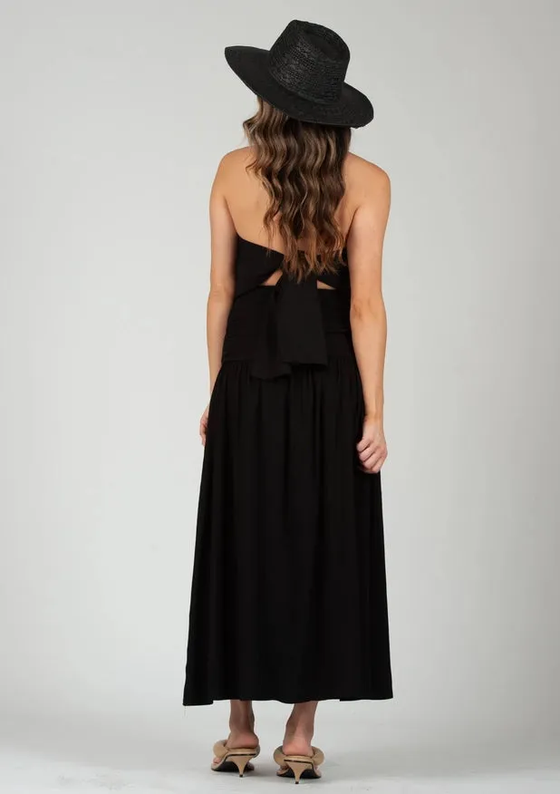 Marisol Mixed Textures Boho Dress-Black