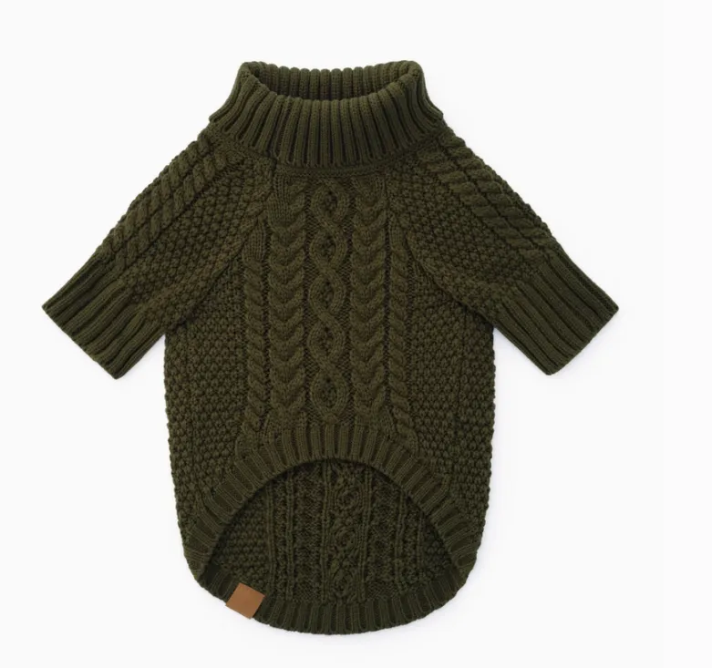 Olive Cable Knit Dog Sweater