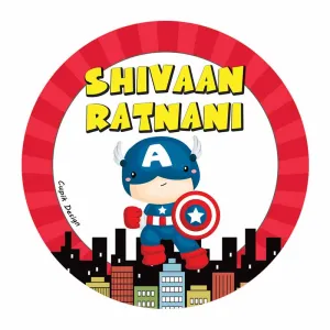 Personalised Capt America Waterproof Stickers (Round)