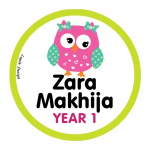 Personalised Owl Waterproof Stickers (Round)