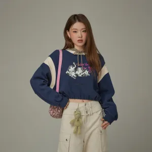 Printed Color Matching String Sweatshirt