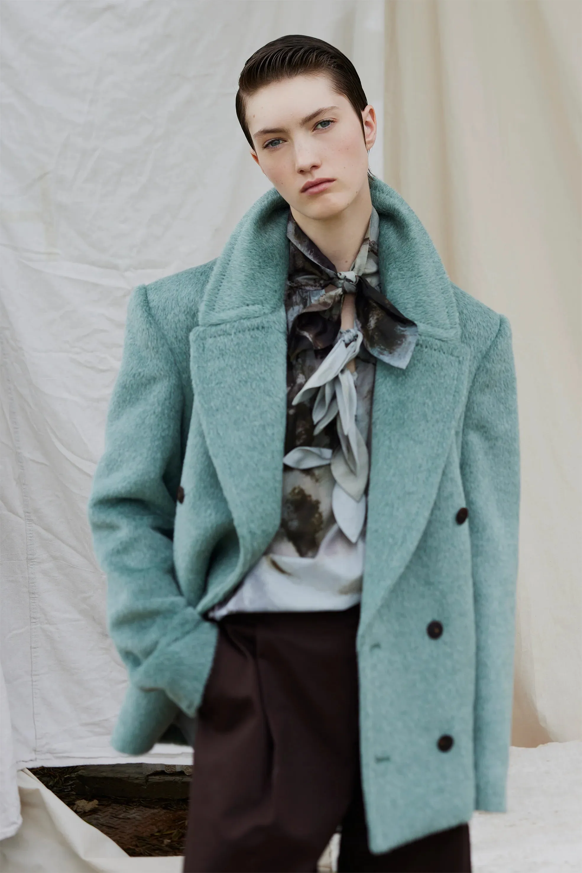 Rory William Docherty - Short Double Breasted Coat Sea Foam