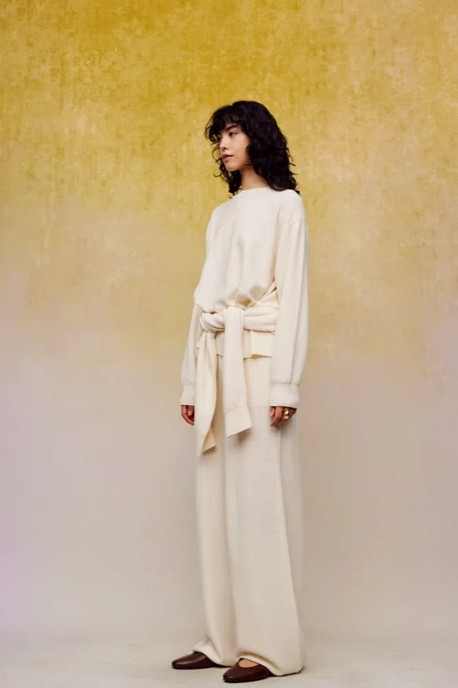 Silk Wool Wide-leg Pants in White