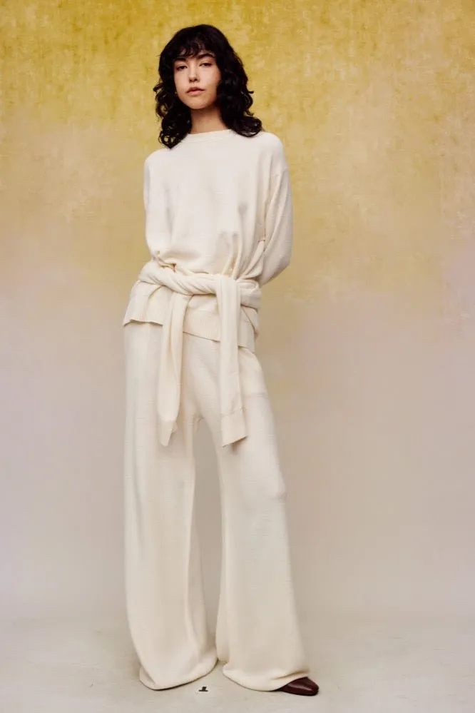 Silk Wool Wide-leg Pants in White