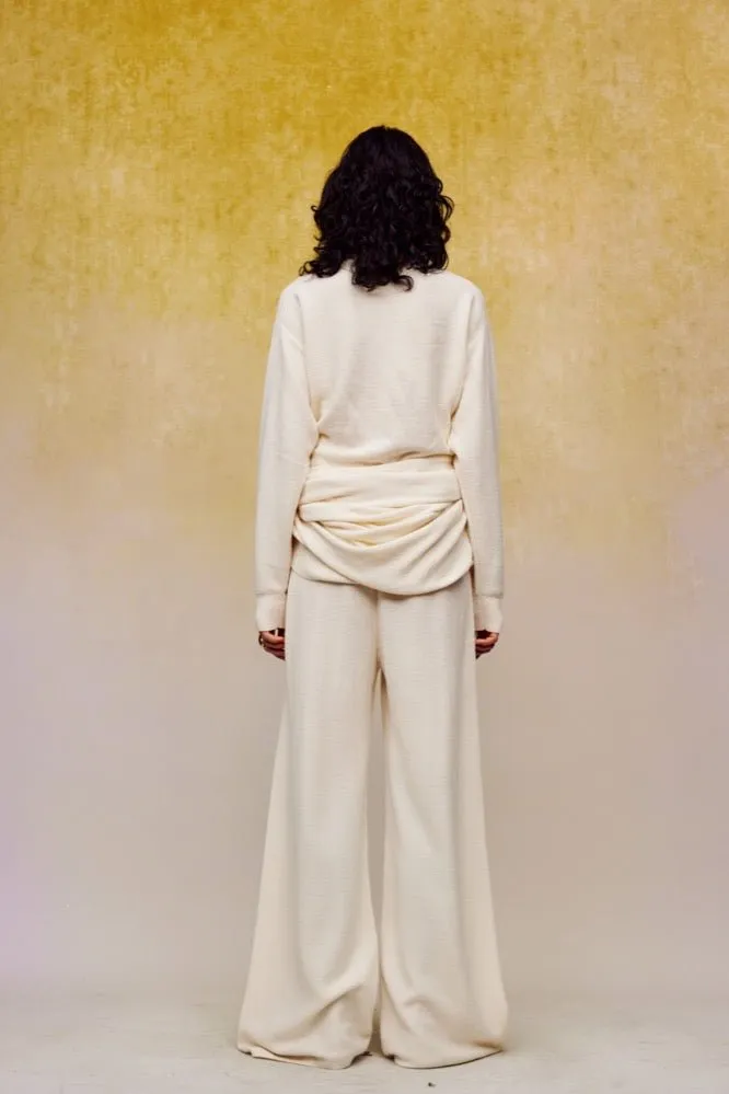 Silk Wool Wide-leg Pants in White