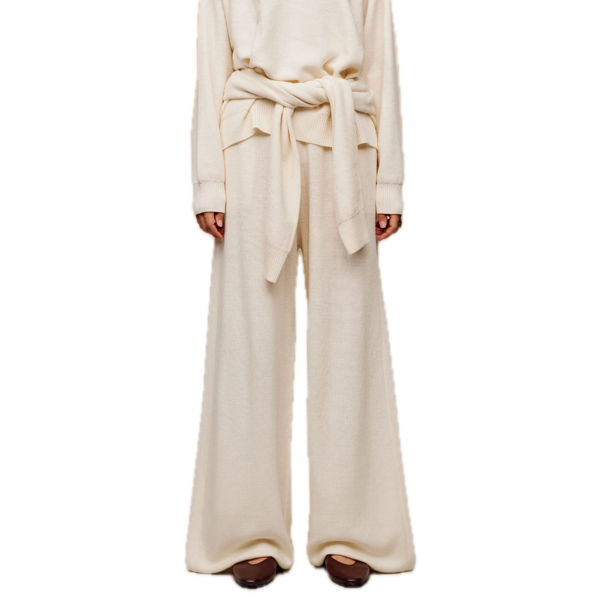 Silk Wool Wide-leg Pants in White