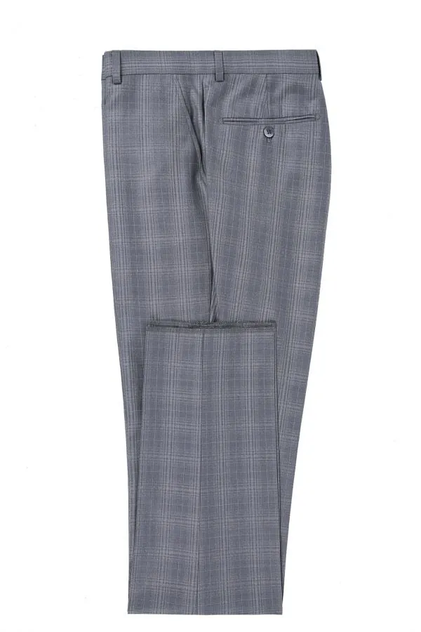 Silver Check Pattern Slim Fit 2 Pc Suit