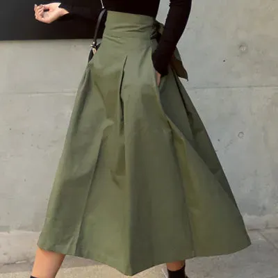 Skirts Womens 2024 Korean Fashion Solid Color Big Swing Women Skirt Long Skirt Autumn Wild High Waist Bow Slim Skirts