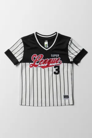 V-Neck Stripe Sporty T-Shirt Black & White
