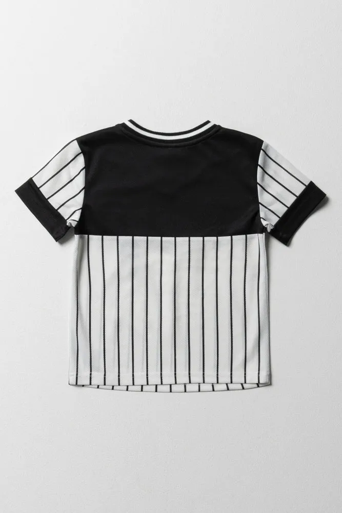 V-Neck Stripe Sporty T-Shirt Black & White